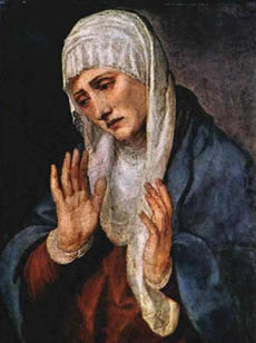 Maria Santisima sufriendo el dolor de su Santo Hijo Jesus